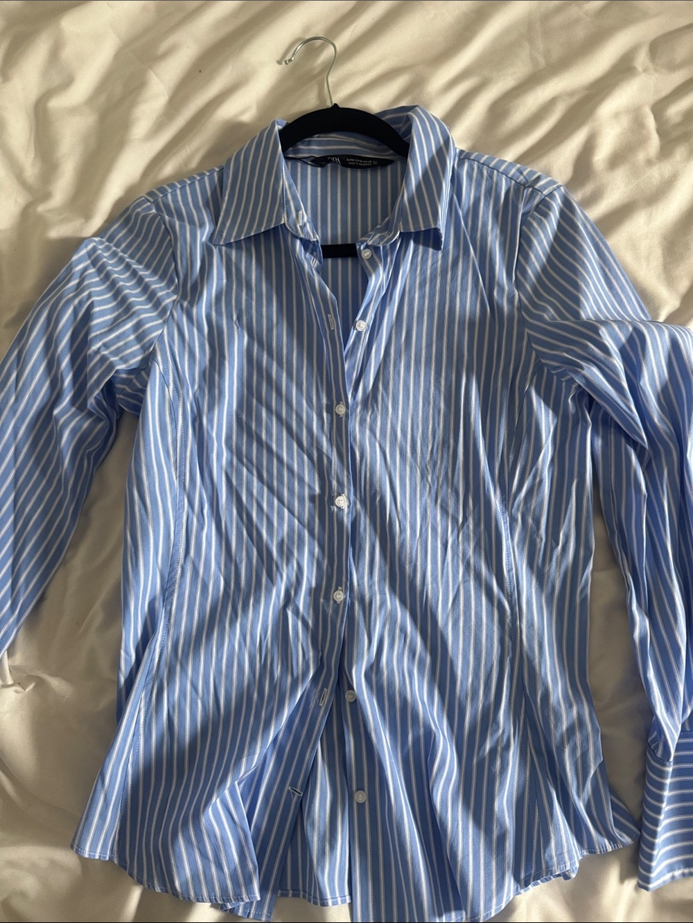 Zara Light Blue and White Striped Dress Shirt (fitted)